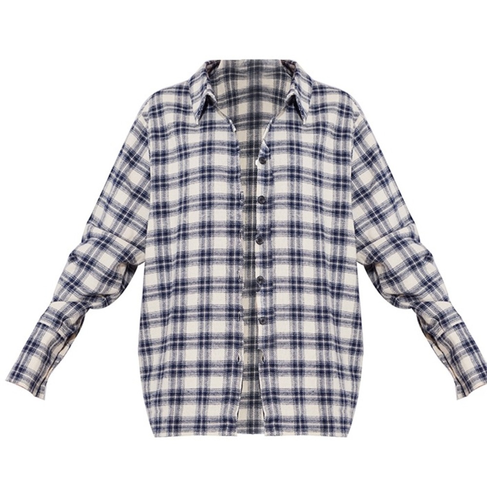 Blue & White Oversized Flannel Shirt PRETTY LITTLE THING